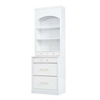 Whisen Kitchen Pantry, Cupboard Cabinet with Faux Marble Top, 5 Drawers and Adjustable Shelf