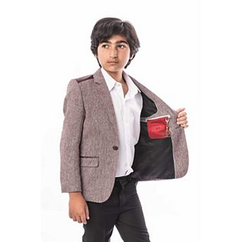 Elie Balleh Boys Slim Fit Tweed & Faux Leather Blazer