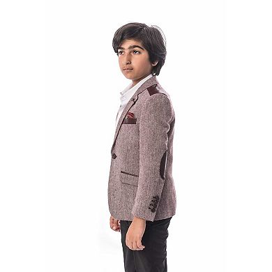 Elie Balleh Boys Slim Fit Tweed & Faux Leather Blazer