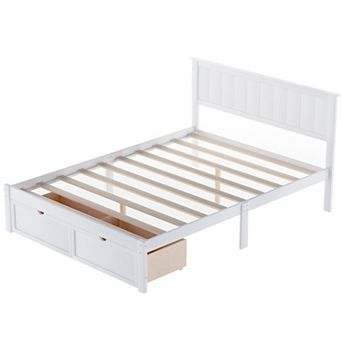 Whisen Full Size Platform Bed with 8 Legs and 2 Under-bed Drawers