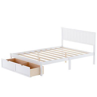 Whisen Full Size Platform Bed with 8 Legs and 2 Under-bed Drawers