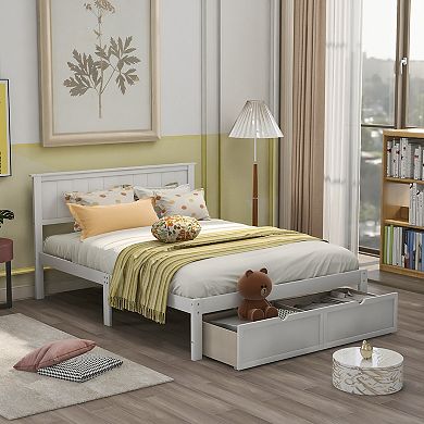 Whisen Full Size Platform Bed with 8 Legs and 2 Under-bed Drawers