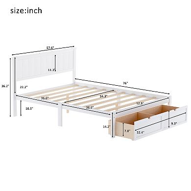 Whisen Full Size Platform Bed with 8 Legs and 2 Under-bed Drawers