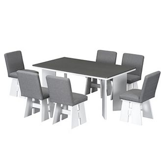 Whisen Modern 7 pc Dining Table Set with 6 Upholstered Dining Chairs and 1 Table with Flaky Legs