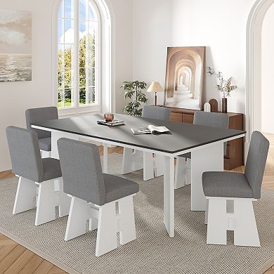 Whisen Modern 7-Piece Dining Table Set with 6 Upholstered Dining Chairs and 1 Table with Flaky Legs