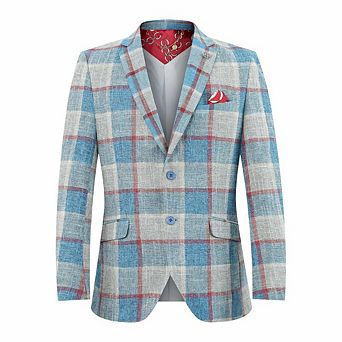 Elie Balleh Boys Slim Fit Big Plaid Blazer