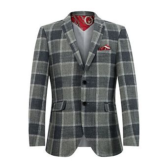 Elie Balleh Boys Slim Fit Big Plaid Blazer
