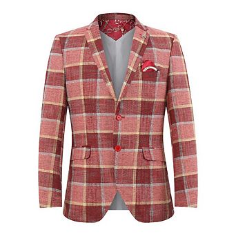 Elie Balleh Boys Slim Fit Big Plaid Blazer