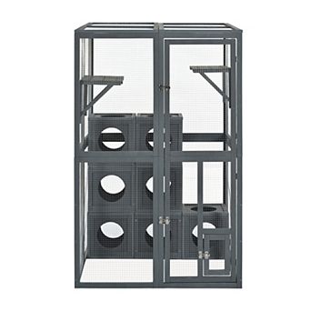 LOVMOR Outdoor Cat Catio Cat shelves Grey pine wood Playground