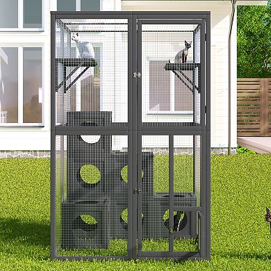 LOVMOR Outdoor Cat Catio Cat shelves Grey pine wood Playground