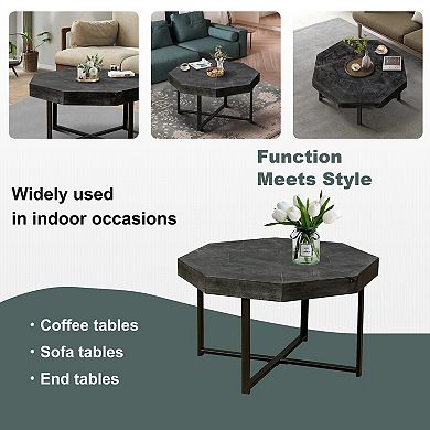 Wood Octagonal Vintage Wooden Coffee Table