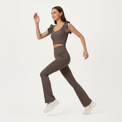 Womens's High Waist Flare Sweatpants with Slim Fit Stretch Fabric