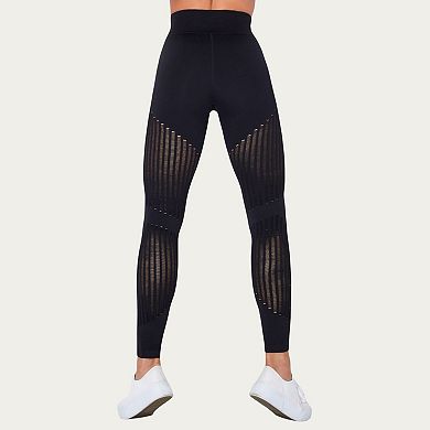 Womens's Seamless High Waist Patterned Leggings with Ribbed Details and Contouring Panels