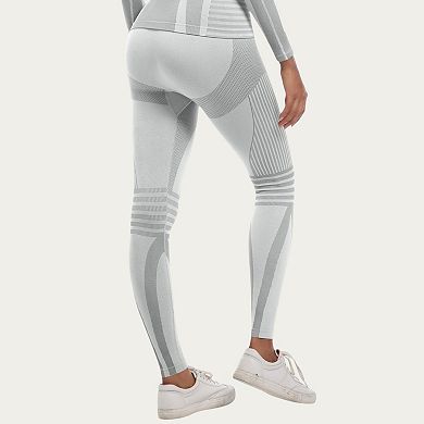 Womens's Seamless High Waist Ribbed Leggings with Sculpting Contour Panels and Compression Fit