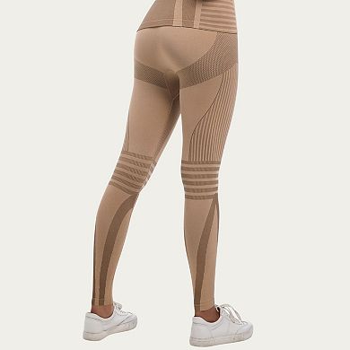 Womens's Seamless High Waist Ribbed Leggings with Sculpting Contour Panels and Compression Fit