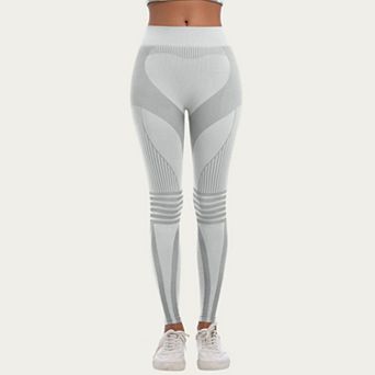 Womens's Seamless High Waist Ribbed Leggings with Sculpting Contour Panels and Compression Fit