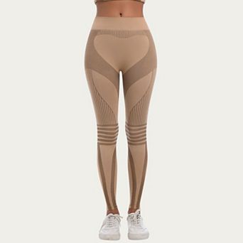 Womens's Seamless High Waist Ribbed Leggings with Sculpting Contour Panels and Compression Fit