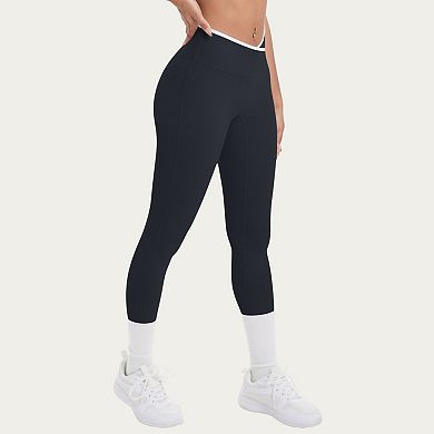 Womens's High Waist Crossover Leggings with Contoured Fit and V-Shaped Waistband