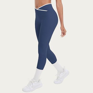 Womens's High Waist Crossover Leggings with Contoured Fit and V-Shaped Waistband