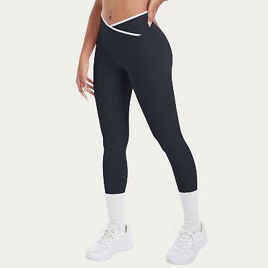 Womens's High Waist Crossover Leggings with Contoured Fit and V-Shaped Waistband