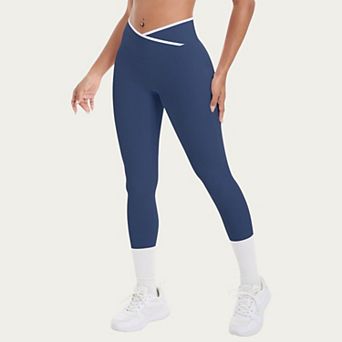 Womens's High Waist Crossover Leggings with Contoured Fit and V-Shaped Waistband