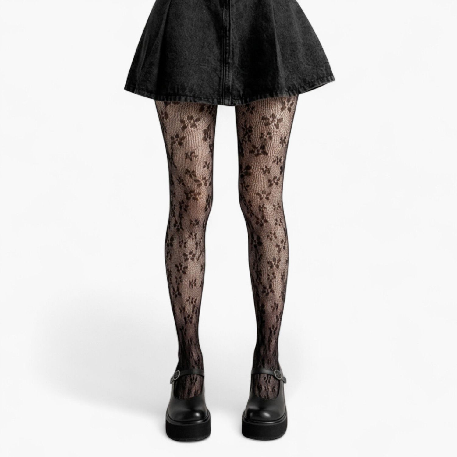 Women's Floral Lace Pattern Tights with Sheer Mesh Texture and