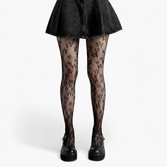 Women's Floral Lace Pattern Tights with Sheer Mesh Texture and Stretch Fit