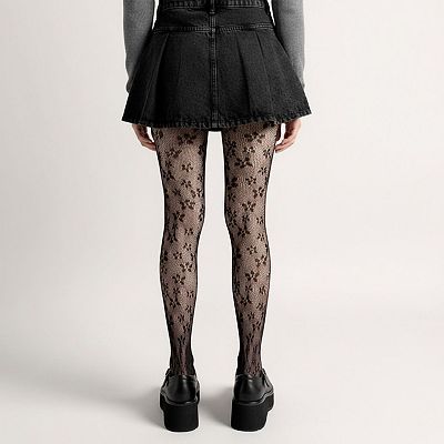Women's Floral Lace Pattern Tights with Sheer Mesh Texture and