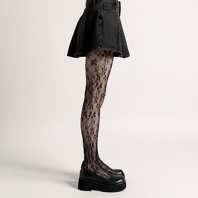 Women's Floral Lace Pattern Tights with Sheer Mesh Texture and
