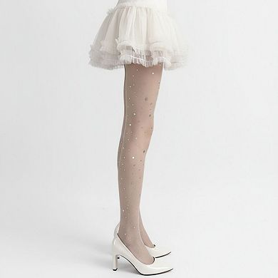 Women's Sheer Star Pattern Tights with Sparkle Detailing and Stretch Mesh Fit