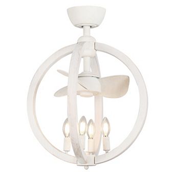 18.4" Farmhouse White Wooden Globe Bobo Fandelier Ceiling Fan with Remote