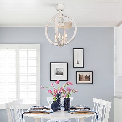 18.4" Farmhouse White Wooden Globe Bobo Fandelier Ceiling Fan with Remote