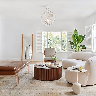 18.4" Farmhouse White Wooden Globe Bobo Fandelier Ceiling Fan with Remote