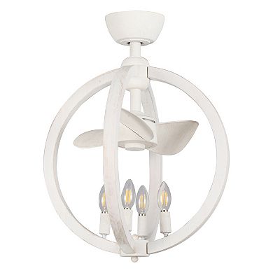 18.4" Farmhouse White Wooden Globe Bobo Fandelier Ceiling Fan with Remote