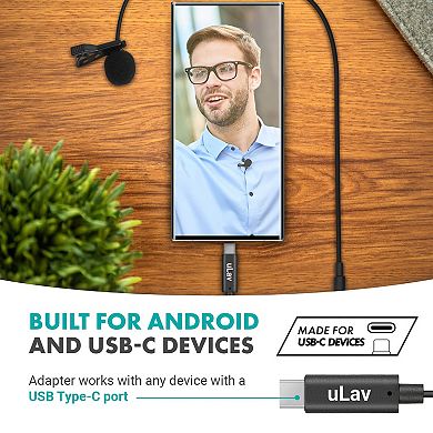 Movo uLav - Wired Omnidirectional USB-C Lavalier Clip On Microphone