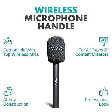 Movo WMX-HM Handheld Interview Mic Handle for Wireless Microphone Transmitters