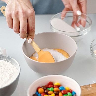 Cheer Collection Mini Silicone Spatula Set for Kids with Wooden Handles Baking Tools 5 Piece