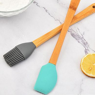 Cheer Collection Mini Silicone Spatula Set for Kids with Wooden Handles Baking Tools 5 Piece