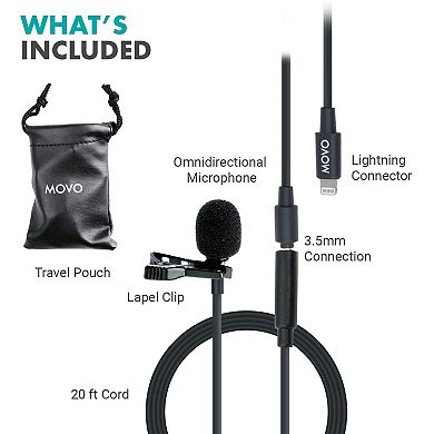 Movo iLav-L Digital Lavalier Omnidirectional Clip on Microphone (Lightning)