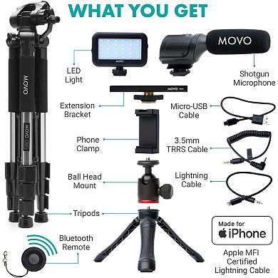 Movo iVlogger Vlogging Kit for iPhone with Fullsize Tripod