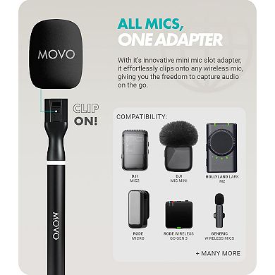Movo WMX-HM2 Handheld Interview Mic Adapter for Wireless Microphones with 3 Color Windscreens