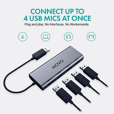 Movo UMX-1 USB Microphone Hub - Connects 4 USB Microphones to Computers