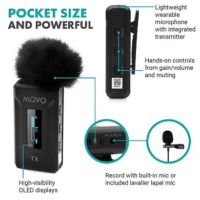 Movo WMX-2-C Wireless Microphone for iPhone 15/16 with Charging Case (USB-C)