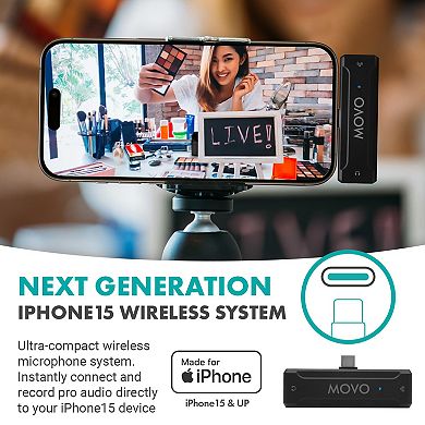 Movo WMX-2-C Wireless Microphone for iPhone 15/16 with Charging Case (USB-C)