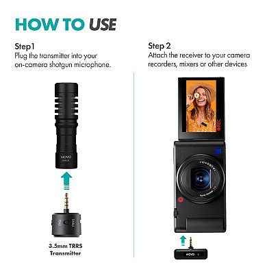 Movo WM-VXR10 Wireless Shotgun Mic Adapter for Camera/DSLR/3.5mm/TRS