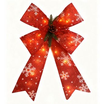 Christmas Bow 15" x 22" Light-Up Christmas Bow with 20 LEDs, Sparkling Illuminated Holiday Bow