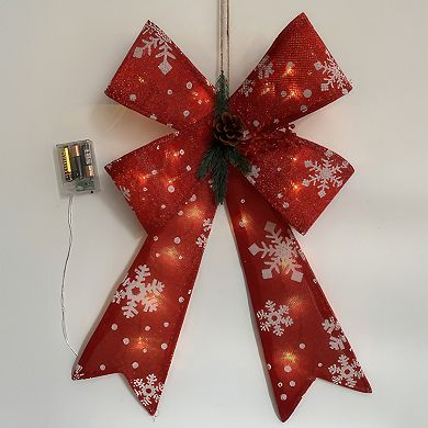 Christmas Bow 15" x 22" Light-Up Christmas Bow with 20 LEDs, Sparkling Illuminated Holiday Bow