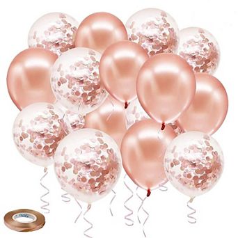 50 pc 12 Inch Rose Gold Confetti Latex Balloons with 33 Feet Ribbon for Wedding Party Decor