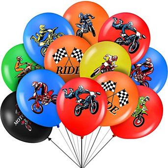 36 pc Multicolor Dirt Bike Balloons 12 Inch Motocross Birthday Party Supplies For Boys And Girl