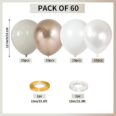 60 Pcs Champagne Gold and White Balloons for Women Birthday Boho Wedding Engagement Decor